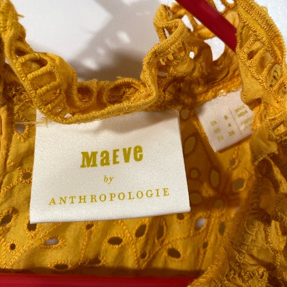 Maeve by Anthropologie Tilly Eyelet Blouse Sz 4 Sunflower Yellow - Picture 6 of 10